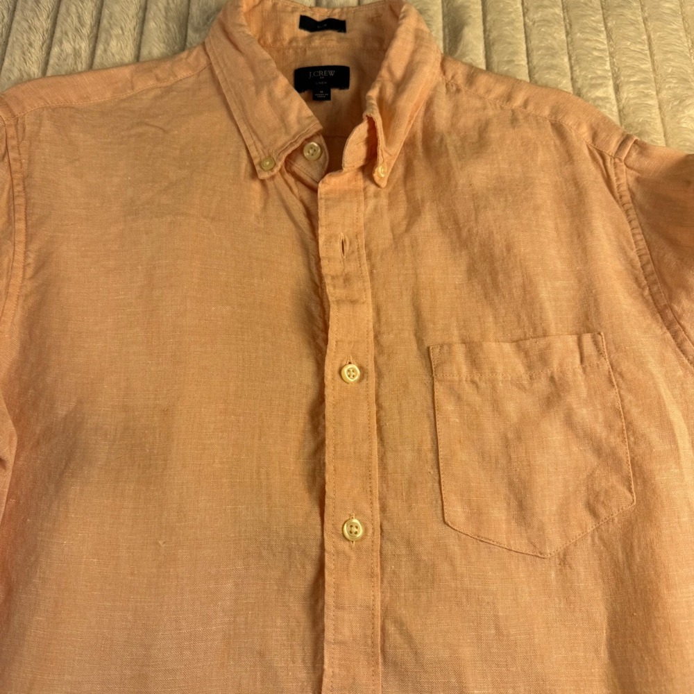 J.Crew Factory Mens Slim Fit 100% Linen Button Down Shirt Peach Orange Medium - Picture 7 of 10
